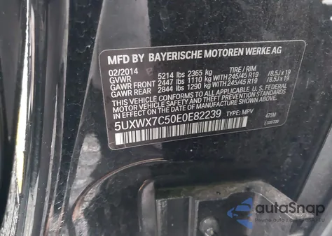 2014 BMW X3 xDrive35I из США, поврежденный, VIN 5UXWX7C50E0E82239